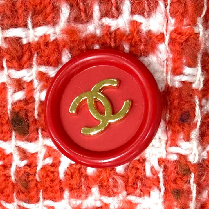 Excellent CHANEL coat COCO Mark Button Tweed Red series wool Women 36 97P P07620