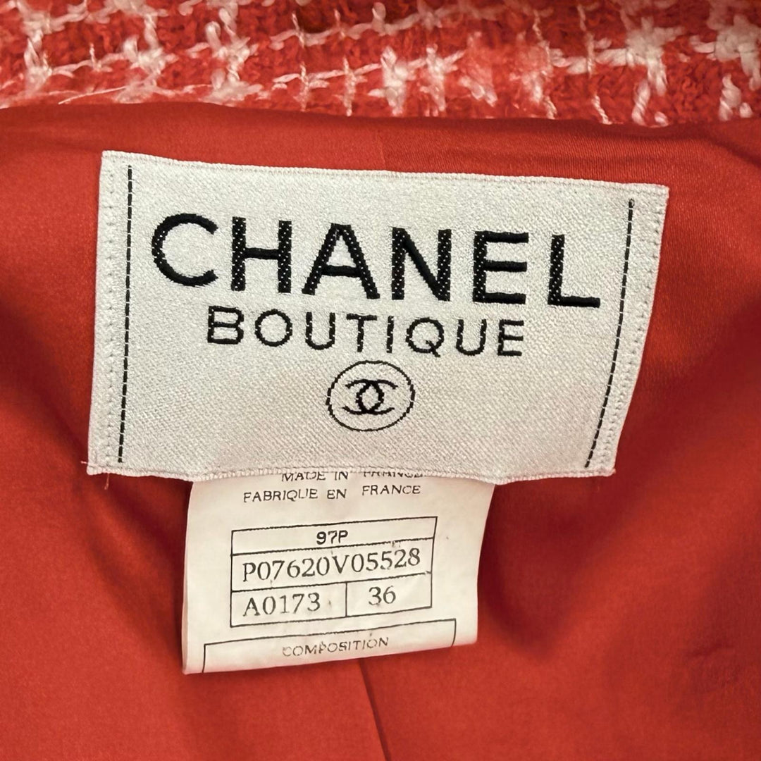 Excellent CHANEL coat COCO Mark Button Tweed Red series wool Women 36 97P P07620