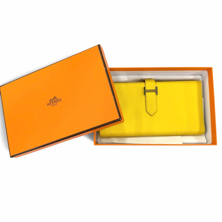 Great HERMES Purse Beansufla Long wallet Epsom Leather Women