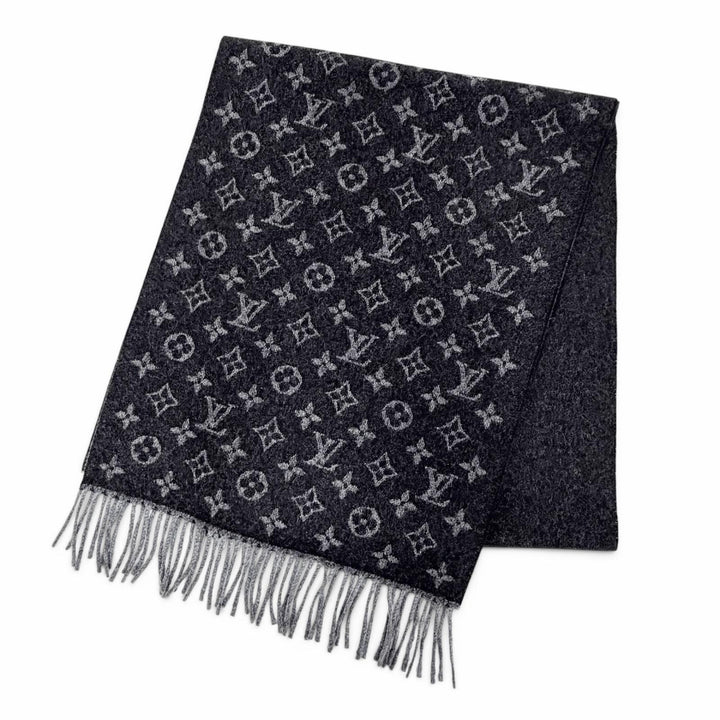 Excellent LOUIS VUITTON Scarf Escharp monogram gradient black cashmere M71607