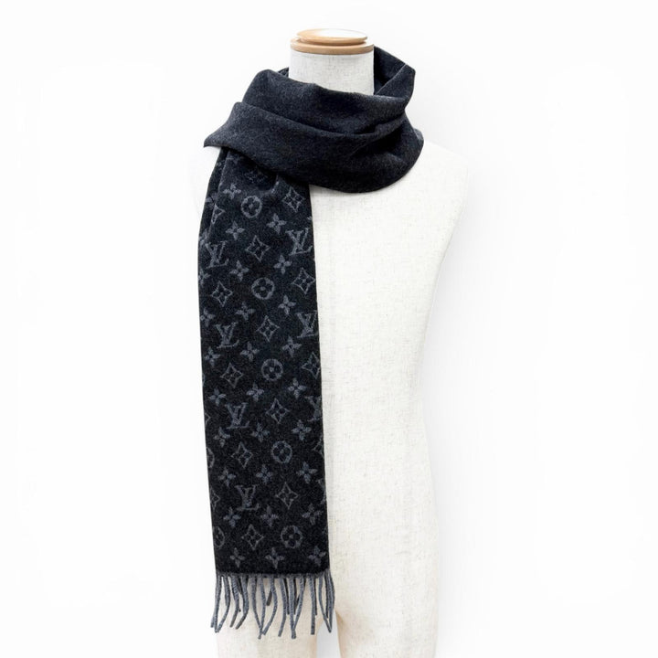 Excellent LOUIS VUITTON Scarf Escharp monogram gradient black cashmere M71607