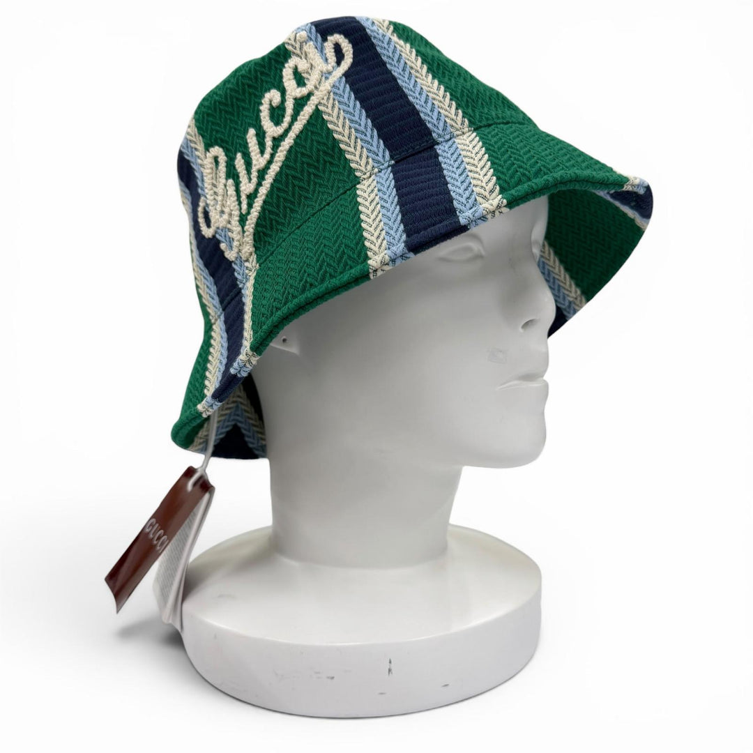 Pristine GUCCI hat Logo embroidery herringbone pattern bucket Green L 832064