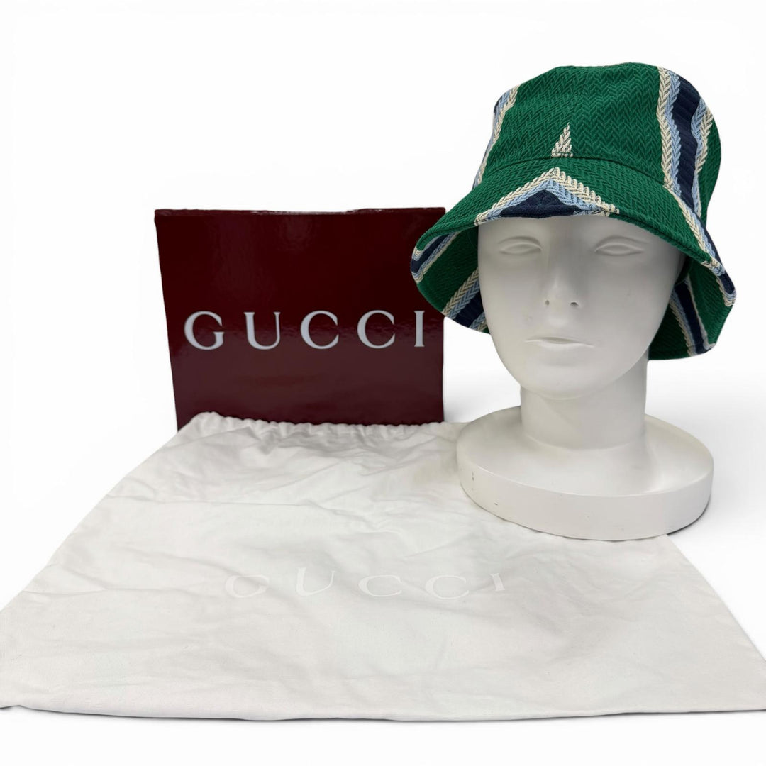 Pristine GUCCI hat Logo embroidery herringbone pattern bucket Green L 832064