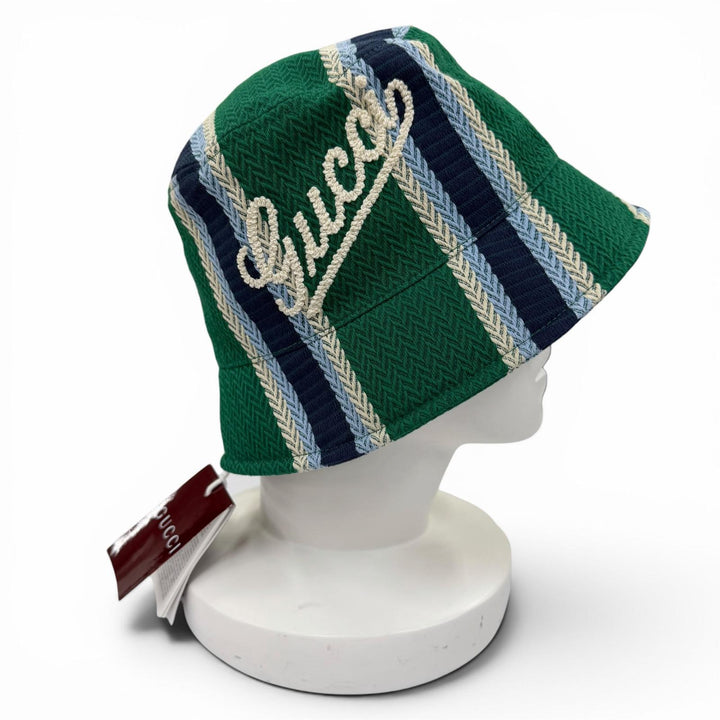 Pristine GUCCI hat Logo embroidery herringbone pattern bucket Green L 832064