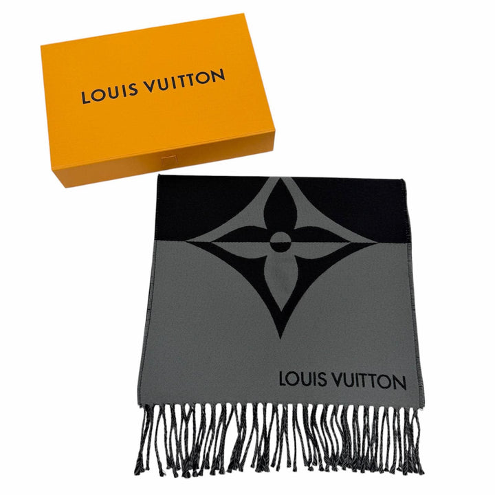 Excellent LOUIS VUITTON Scarf Muffler Graphic Dual wool mens M79097
