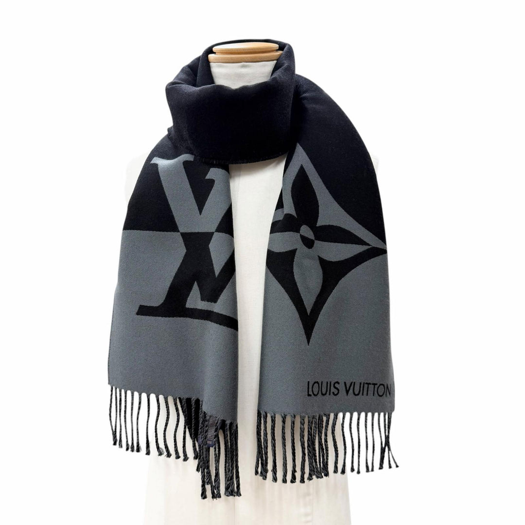 Excellent LOUIS VUITTON Scarf Muffler Graphic Dual wool mens M79097