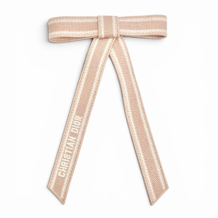 Pristine Christian Dior Dior Twist Logo Embroidery Ribbon Barrette pink