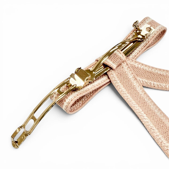 Pristine Christian Dior Dior Twist Logo Embroidery Ribbon Barrette pink