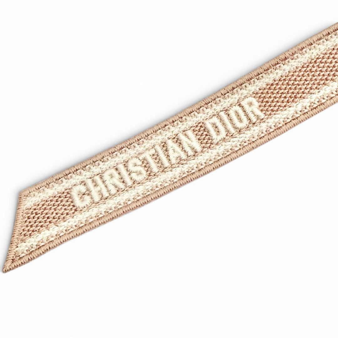 Pristine Christian Dior Dior Twist Logo Embroidery Ribbon Barrette pink