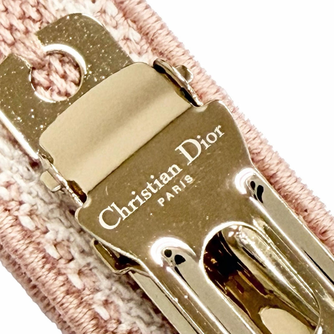 Pristine Christian Dior Dior Twist Logo Embroidery Ribbon Barrette pink