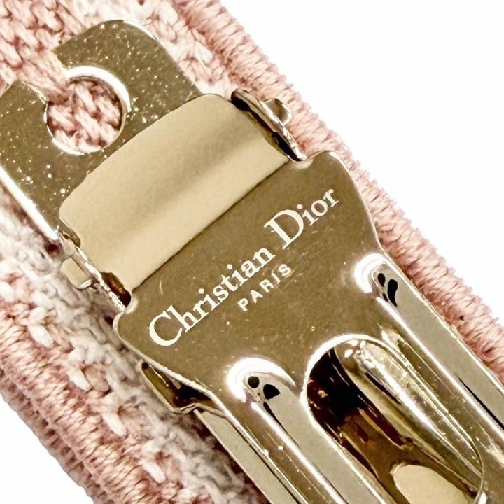 Pristine Christian Dior Dior Twist Logo Embroidery Ribbon Barrette pink