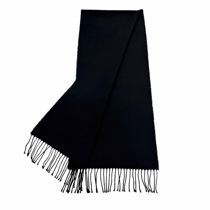 Great CHANEL Scarf COCO Mark Fringe Stole black wool Women