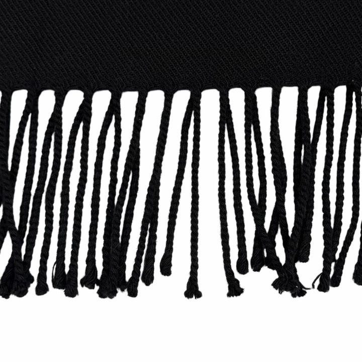 Great CHANEL Scarf COCO Mark Fringe Stole black wool Women
