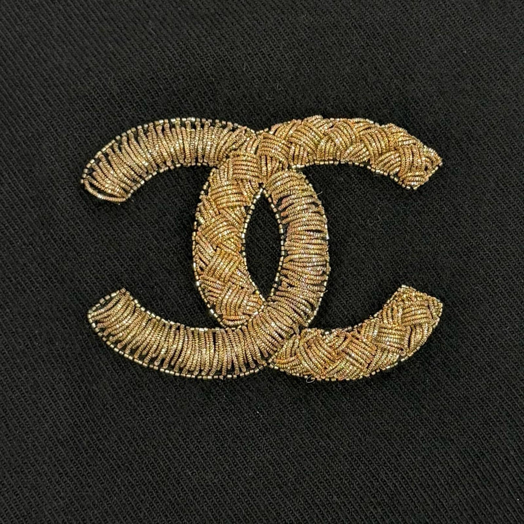 Great CHANEL Scarf COCO Mark Fringe Stole black wool Women
