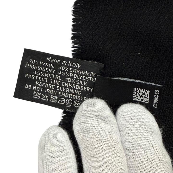 Great CHANEL Scarf COCO Mark Fringe Stole black wool Women