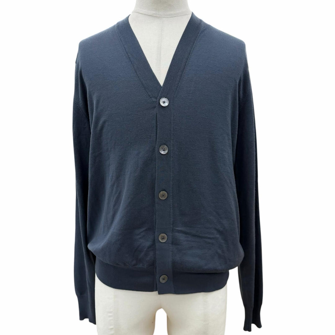 Great HERMES cardigan V-neck high gauge knit Navy wool mens M