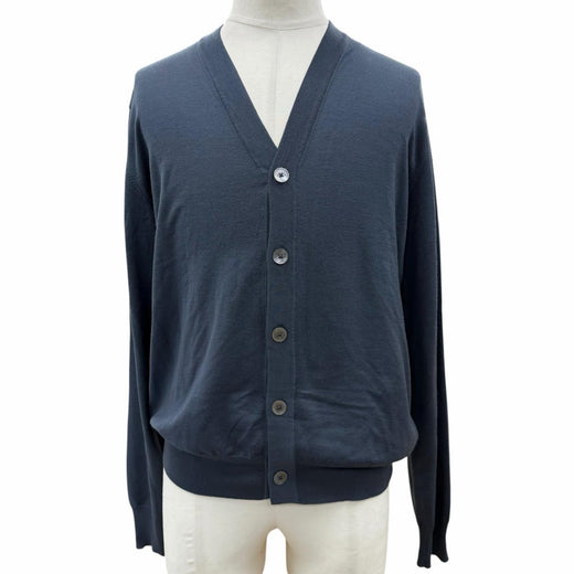 Great HERMES cardigan V-neck high gauge knit Navy wool mens M