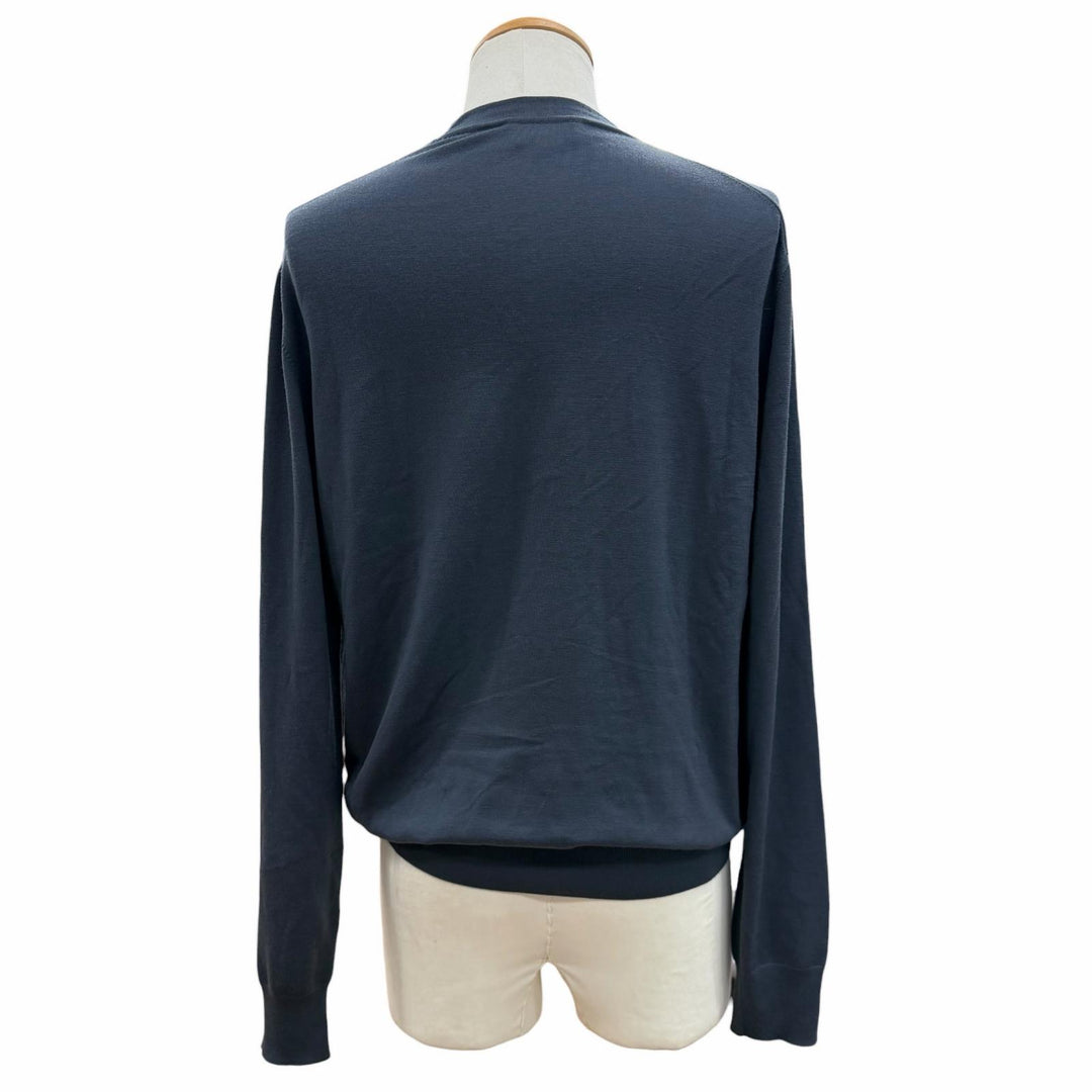 Great HERMES cardigan V-neck high gauge knit Navy wool mens M