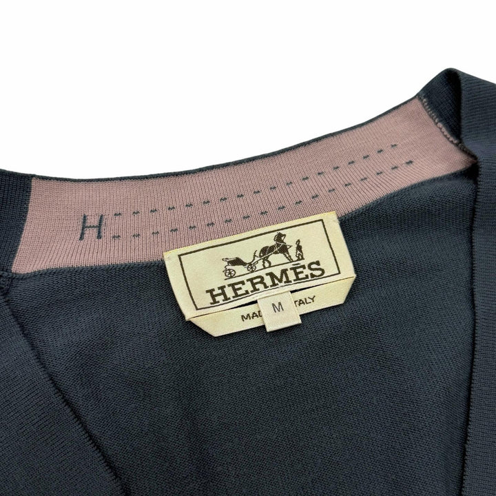 Great HERMES cardigan V-neck high gauge knit Navy wool mens M