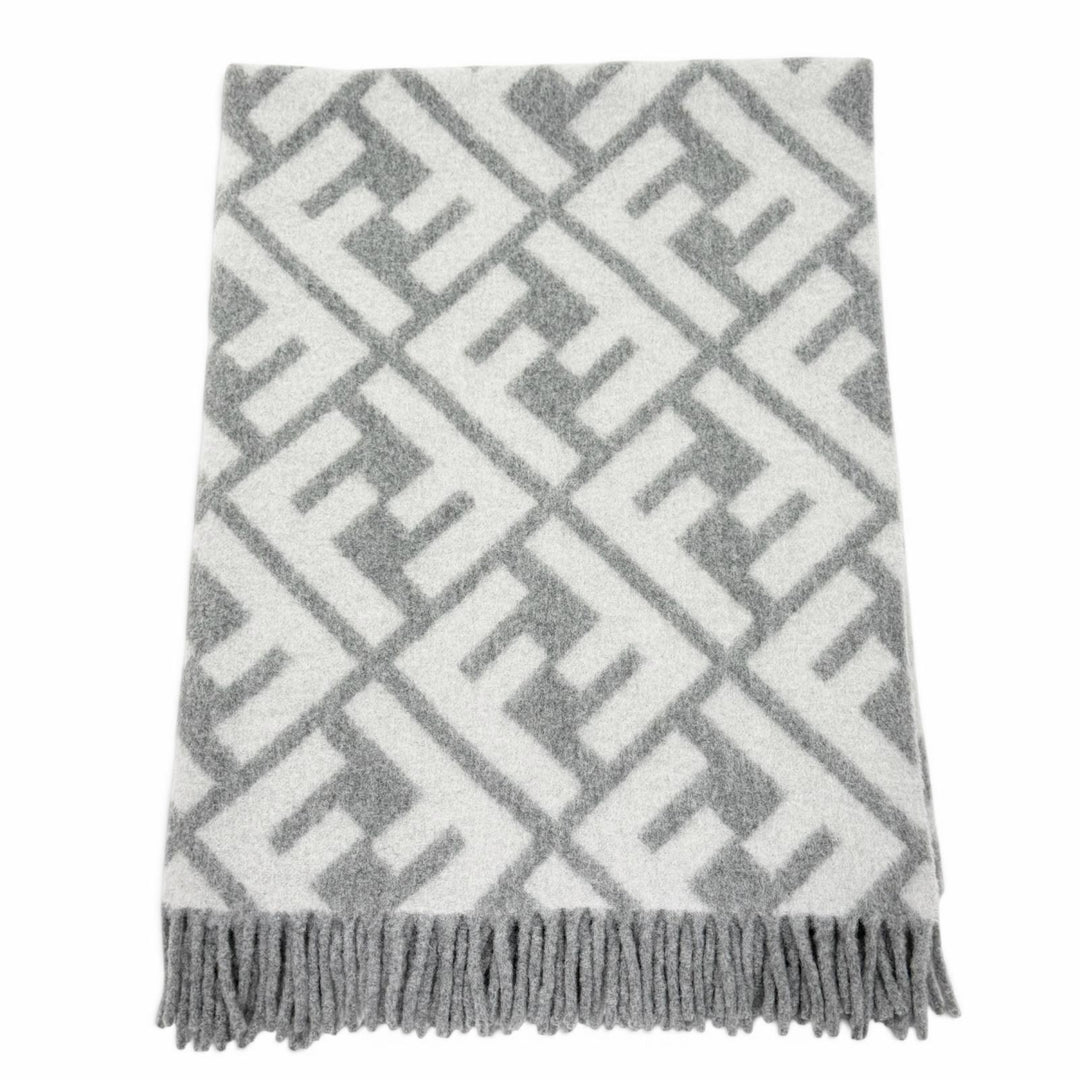 Great FENDI FF logo all-over print fringe blanket/throw gray alpaca Women