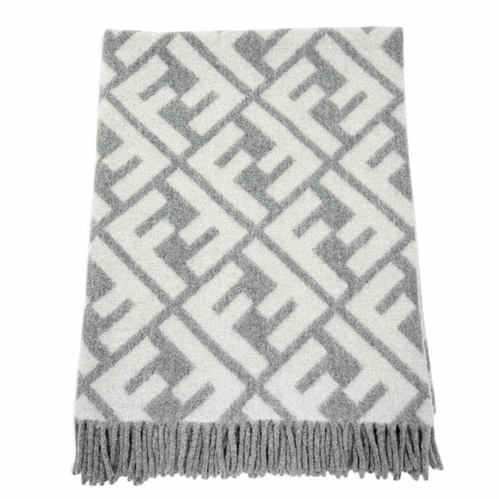 Great FENDI FF logo all-over print fringe blanket/throw gray alpaca Women