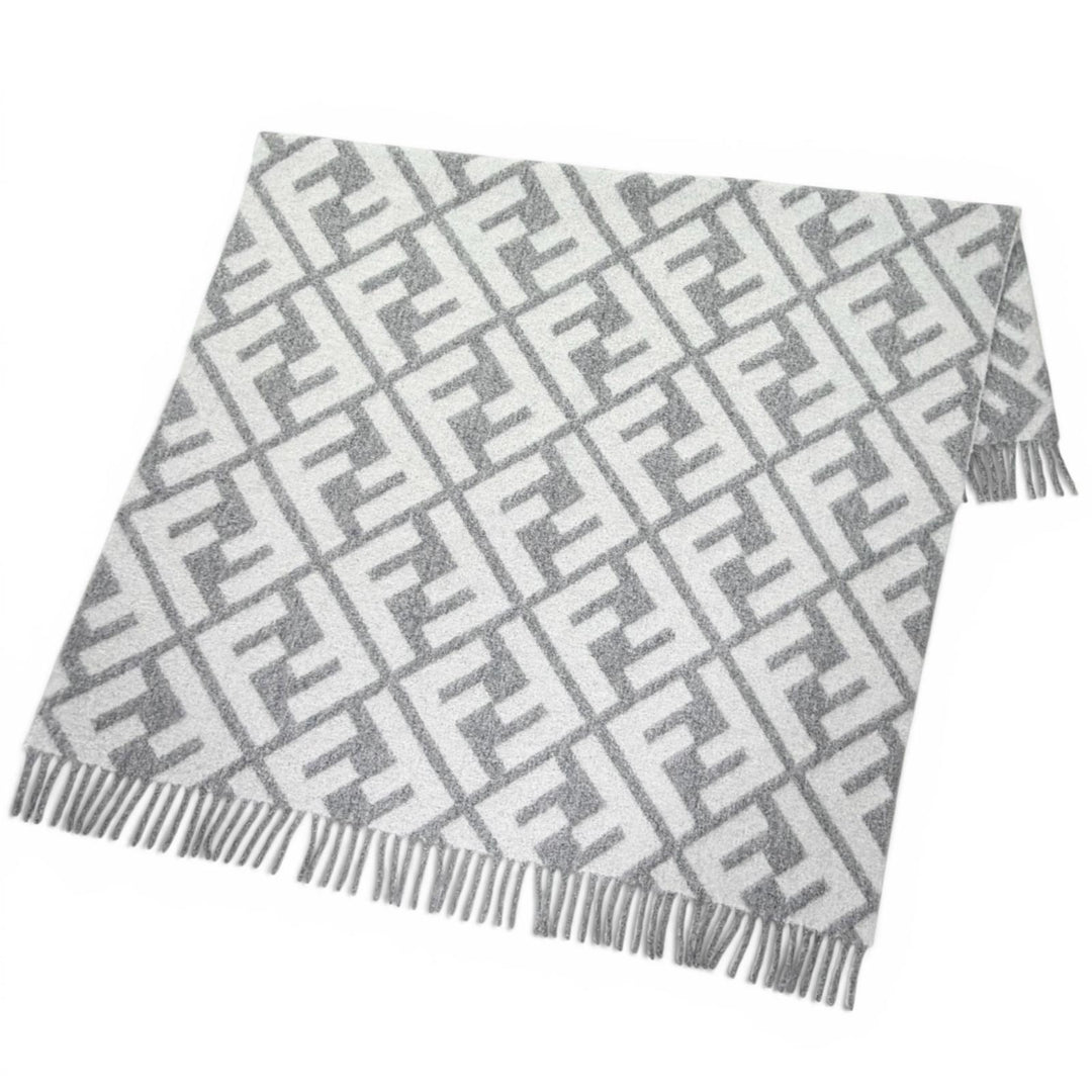 Great FENDI FF logo all-over print fringe blanket/throw gray alpaca Women