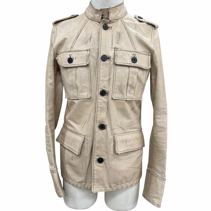 Great YVES SAINT LAURENT leather jacket beige Cowhide mens 46 093929