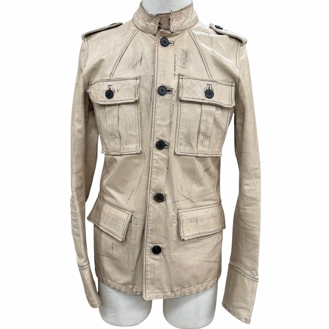 Great YVES SAINT LAURENT leather jacket beige Cowhide mens 46 093929