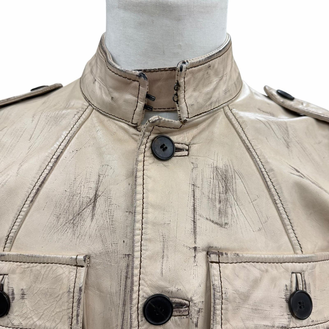 Great YVES SAINT LAURENT leather jacket beige Cowhide mens 46 093929