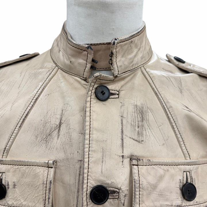 Great YVES SAINT LAURENT leather jacket beige Cowhide mens 46 093929