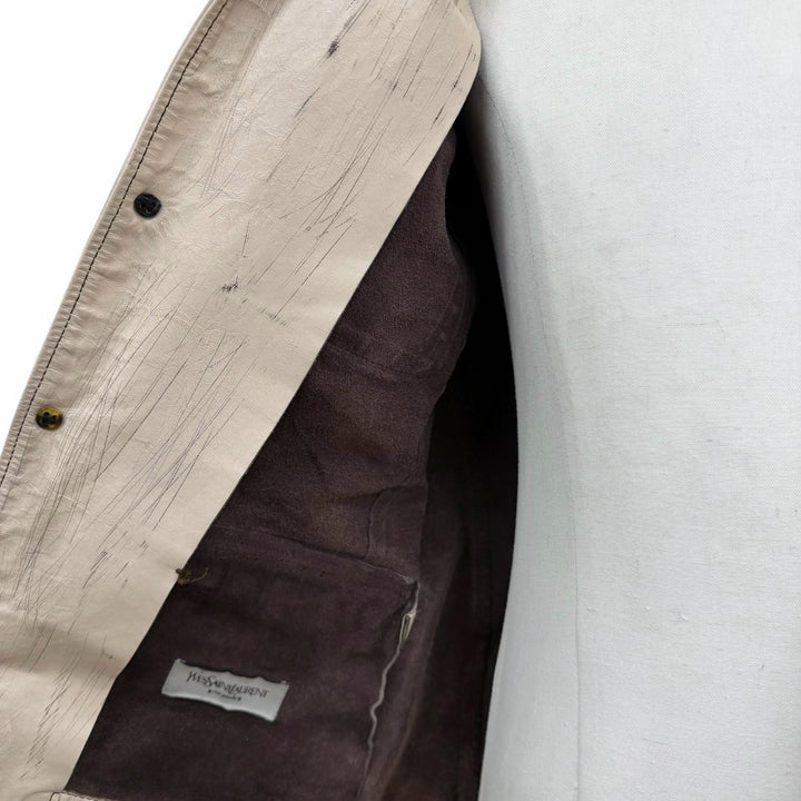 Great YVES SAINT LAURENT leather jacket beige Cowhide mens 46 093929