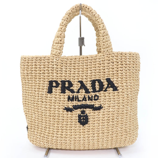 Excellent PRADA Handbag Small Crochet Tote Bag TriangleWith logo Raffia 1BG422