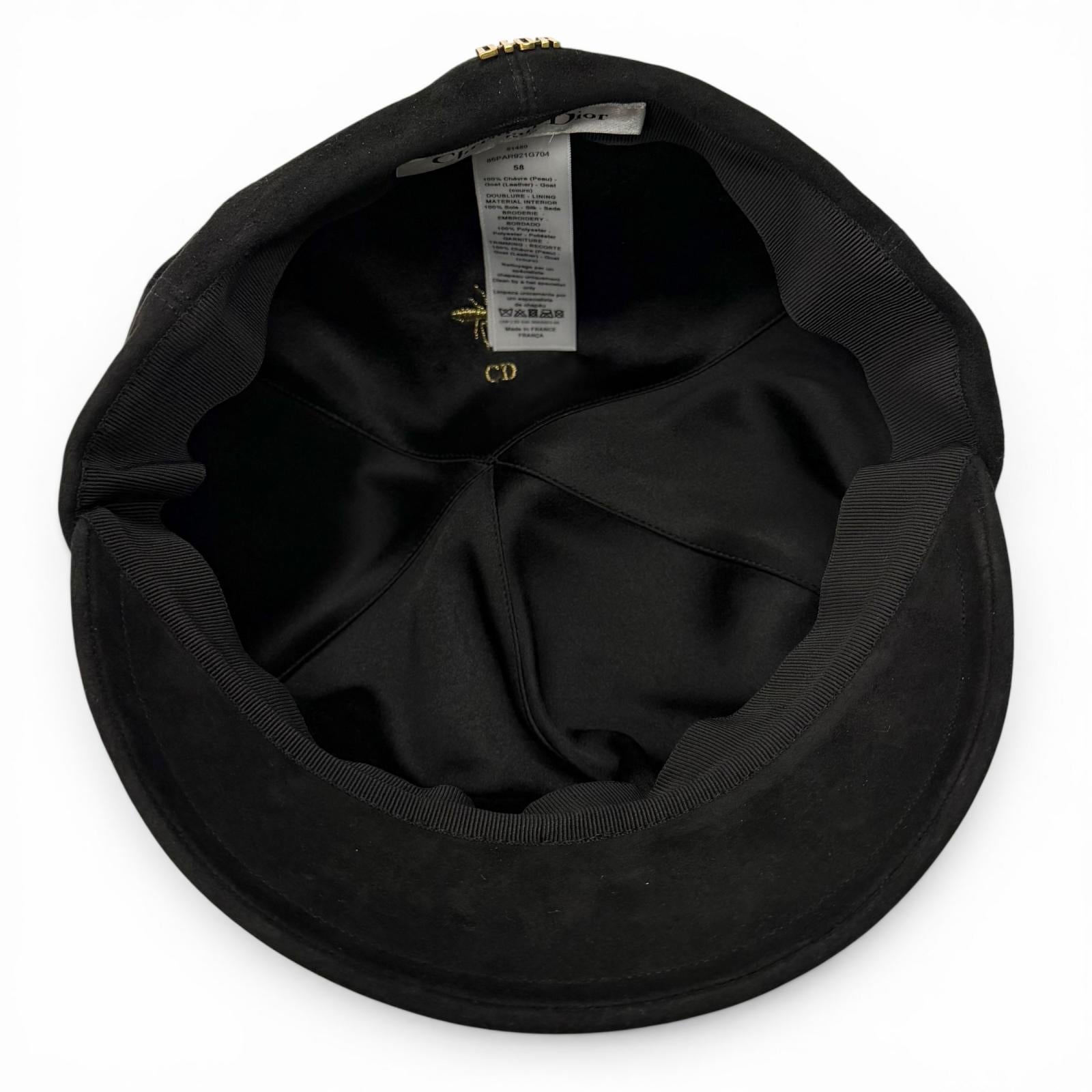 Great Christian Dior Casquette black Goat leather Women 58