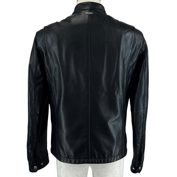 Great Michael Kors Leather jacket Logo button stand collar single black Cowhide