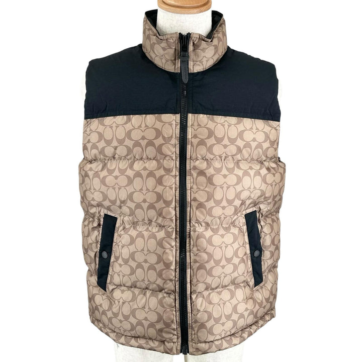 Excellent COACH Down vest Two-tone Signature logo button beige polyester CG625