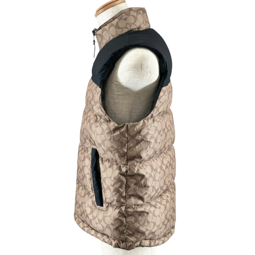 Excellent COACH Down vest Two-tone Signature logo button beige polyester CG625