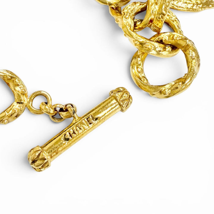 Great CHANEL bracelet COCO Mark Medal Chain gold Women 93A