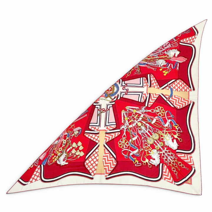 Great HERMES Stall Triangle Jean Bouquets Sellier Large shawl Red series cashmer
