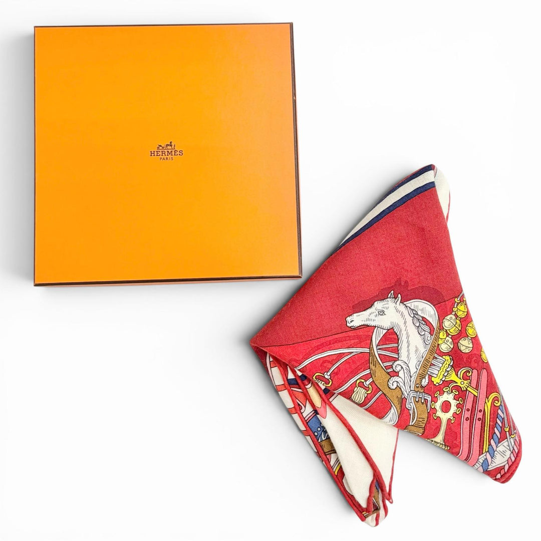 Great HERMES Stall Triangle Jean Bouquets Sellier Large shawl Red series cashmer