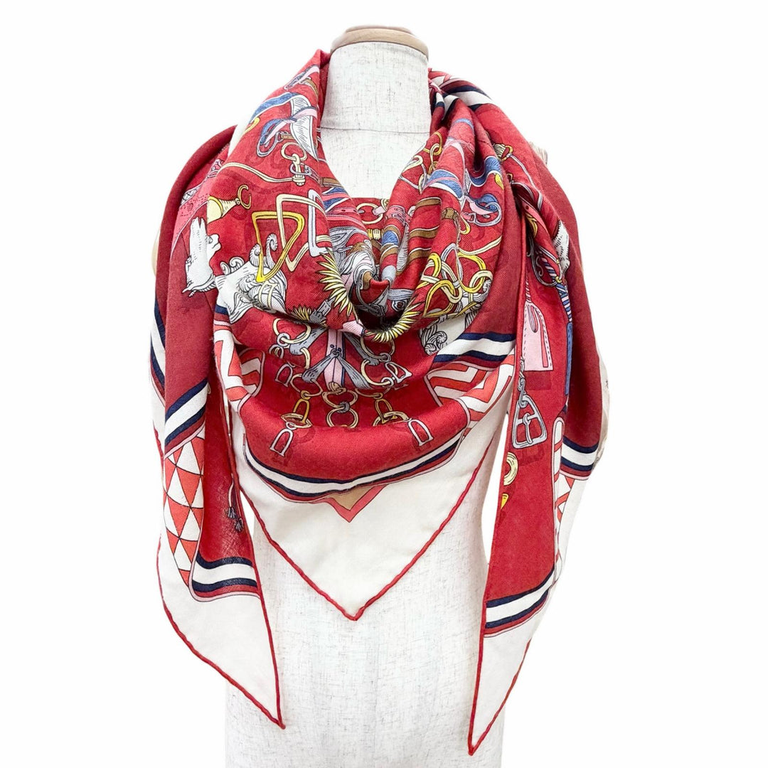 Great HERMES Stall Triangle Jean Bouquets Sellier Large shawl Red series cashmer
