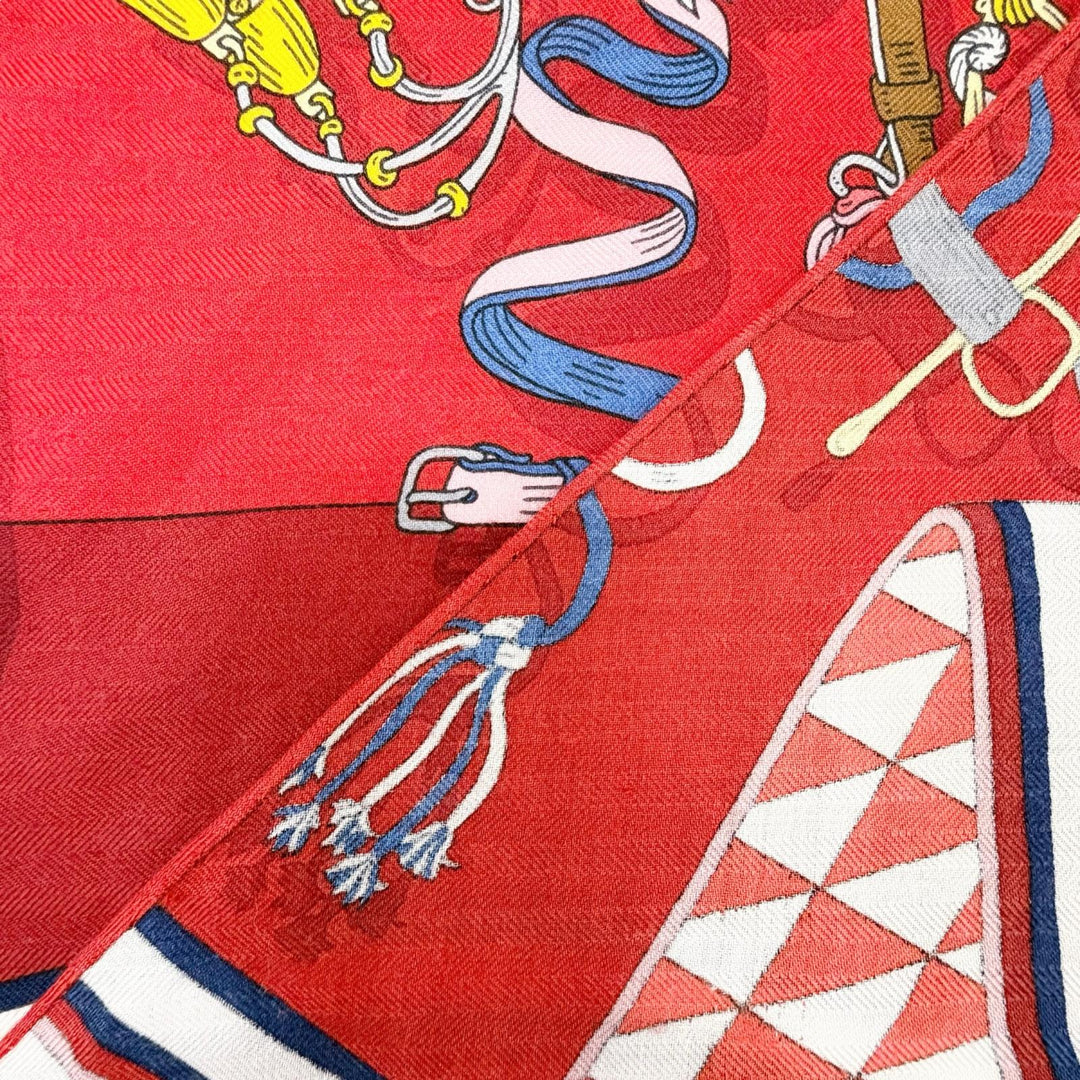 Great HERMES Stall Triangle Jean Bouquets Sellier Large shawl Red series cashmer