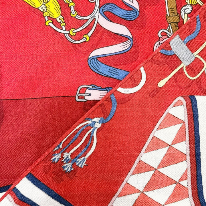 Great HERMES Stall Triangle Jean Bouquets Sellier Large shawl Red series cashmer