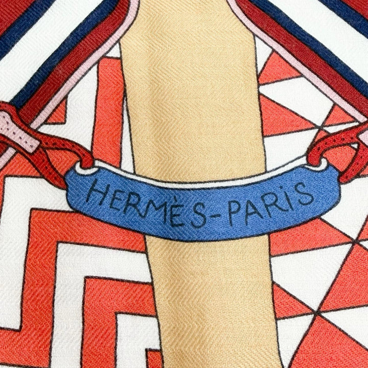Great HERMES Stall Triangle Jean Bouquets Sellier Large shawl Red series cashmer