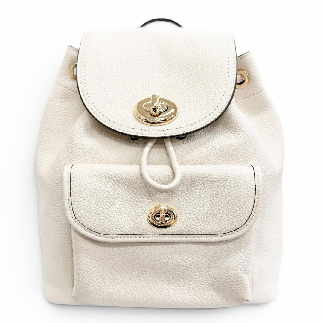 Excellent COACH Backpack Daypack Logo Turnlock Leather Ivory leather Women 37581