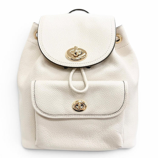 Excellent COACH Backpack Daypack Logo Turnlock Leather Ivory leather Women 37581