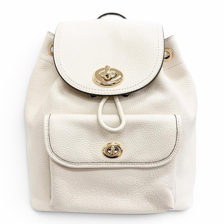 Excellent COACH Backpack Daypack Logo Turnlock Leather Ivory leather Women 37581