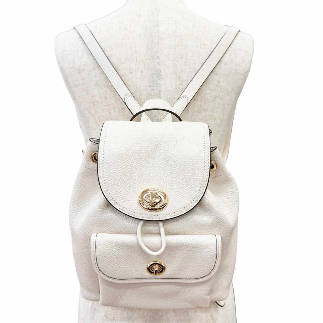 Excellent COACH Backpack Daypack Logo Turnlock Leather Ivory leather Women 37581