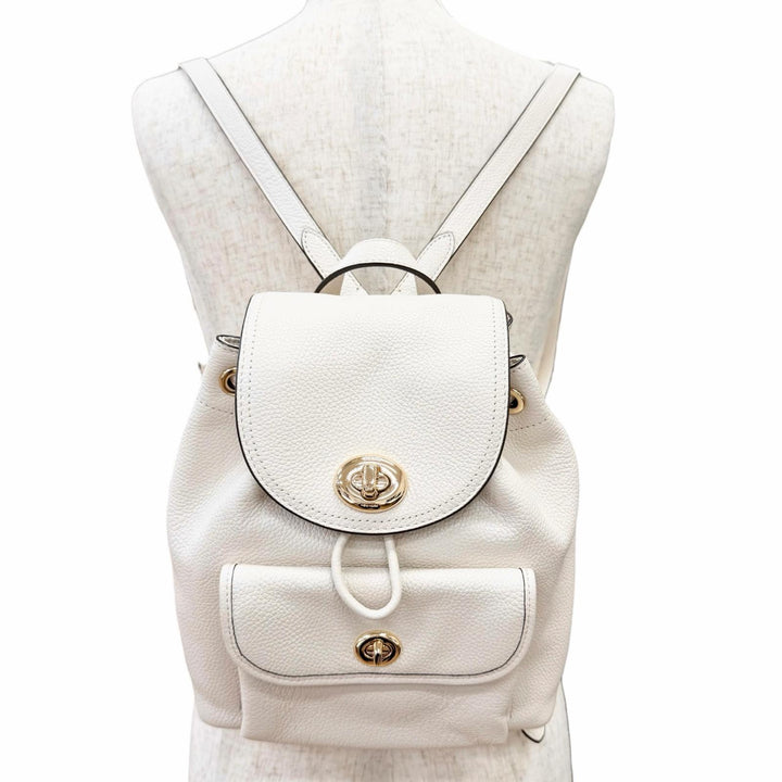 Excellent COACH Backpack Daypack Logo Turnlock Leather Ivory leather Women 37581