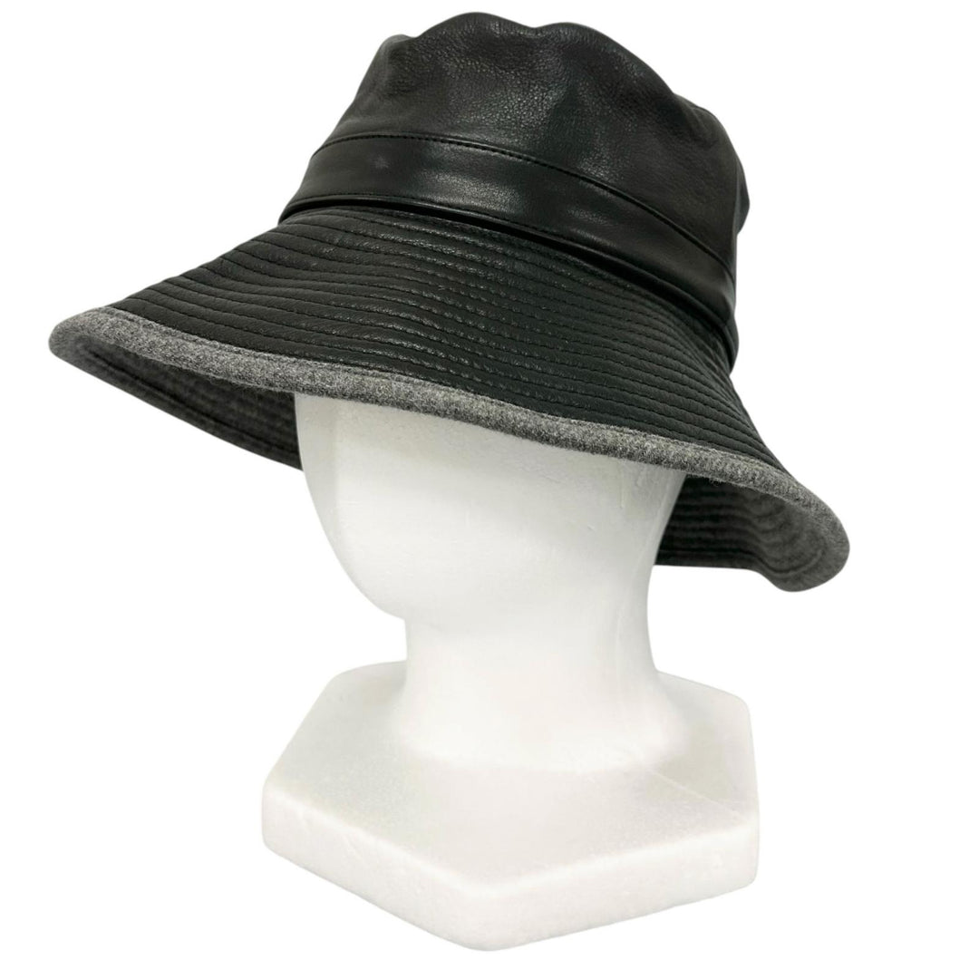 Great MOTSCH HERMES hat Leather bucket black Calfskin Leather Women 54