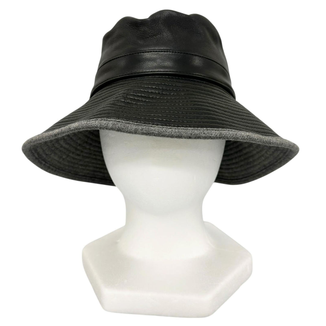 Great MOTSCH HERMES hat Leather bucket black Calfskin Leather Women 54